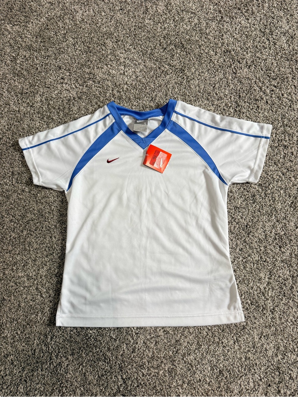 NWT! Nike Girls White & Blue Dri-Fit Tee - size large